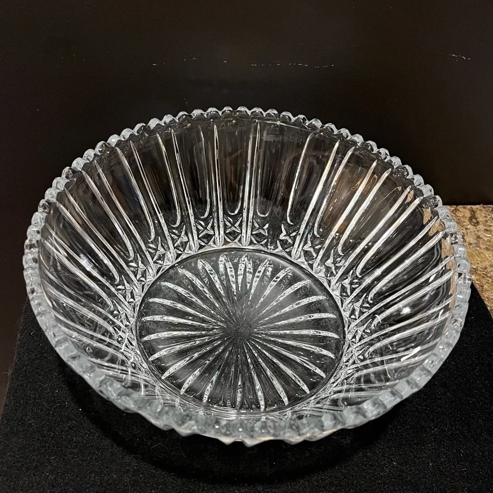 Zajecar Louvre Crystal Bowl: Heavy Fluted Glass Centerpiece with Sawtooth Rim
